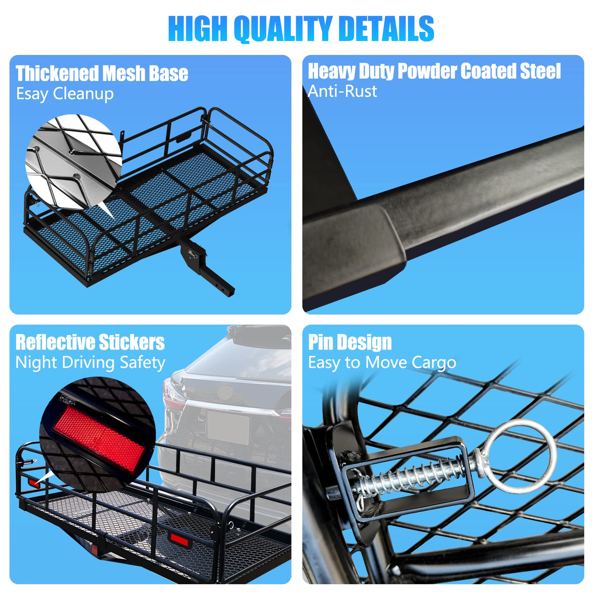 500 Lbs Heavy Duty Hitch Mount Cargo Carrier 60"x24"x14.4" Folding H591