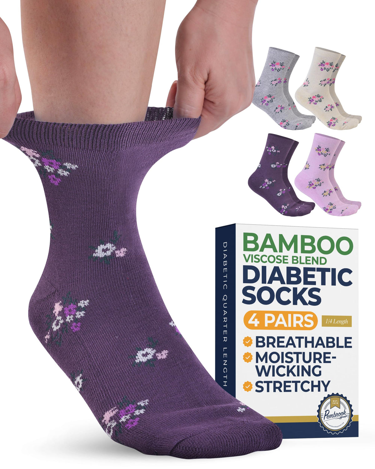 Breathable Bamboo Viscose Ankle Diabetic Socks 4 Pairs G84809