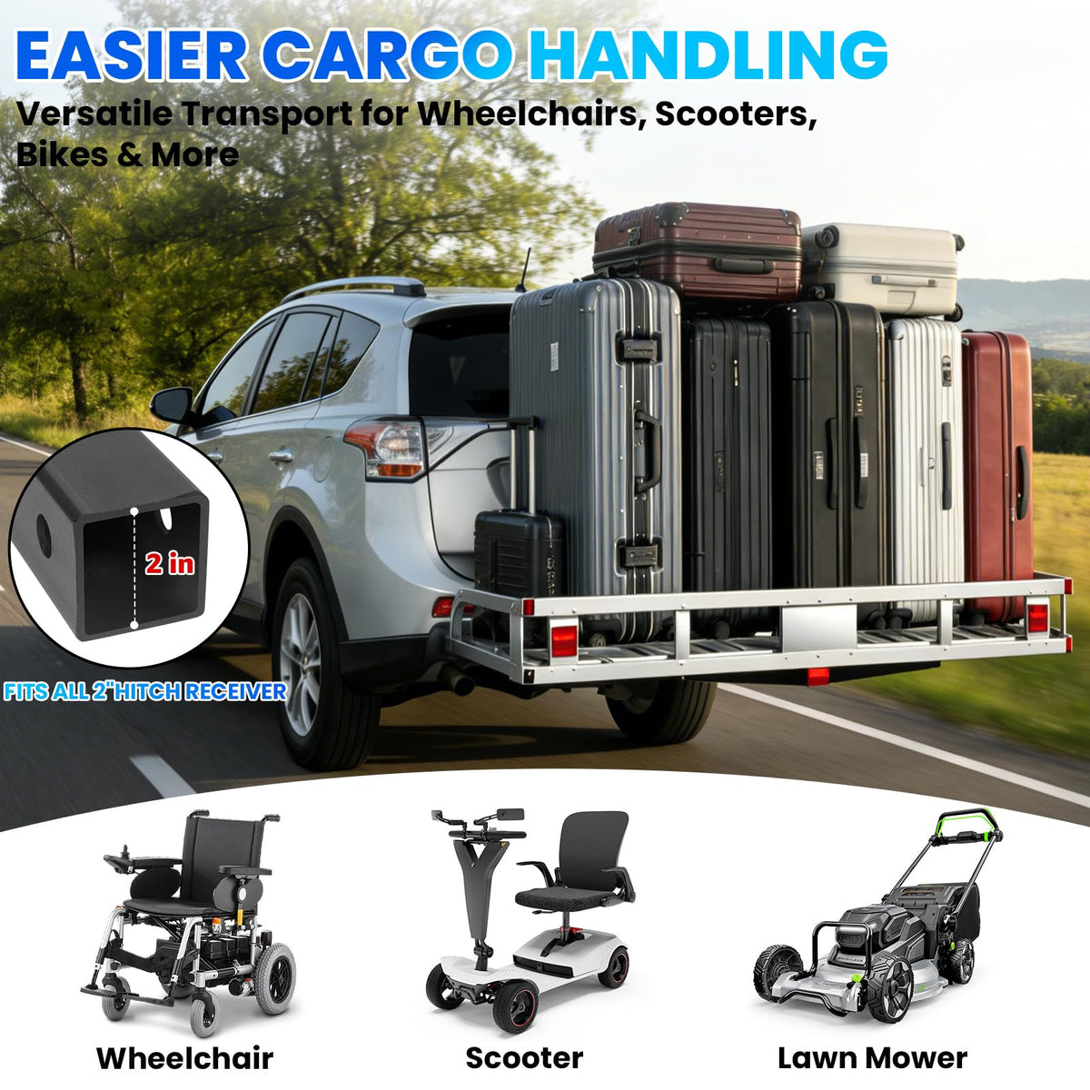 500LBS Heavy-Duty Aluminum Hitch Cargo Carrier with Ramp W235