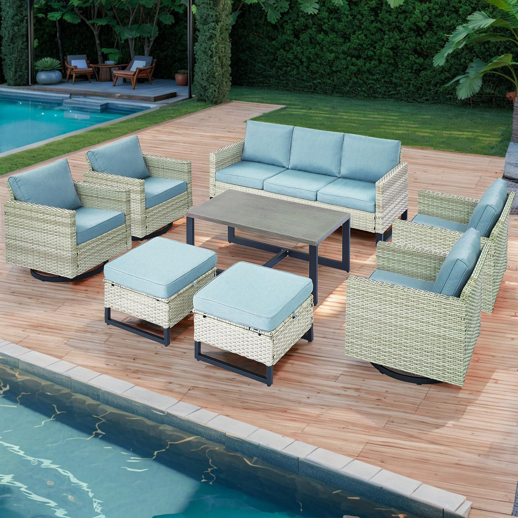 8 Piece Wicker Patio Conversation Set with Swivel Rocker Chairs V826640