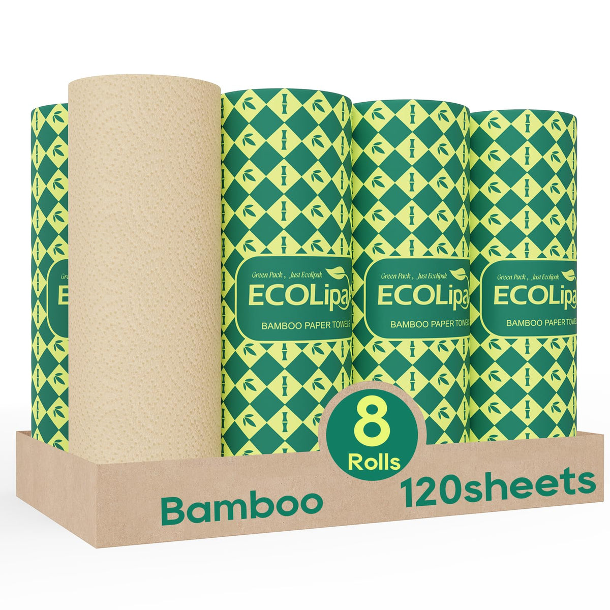 Bamboo Paper Towels, 8 Rolls, 2 Ply 120 Sheets U3116