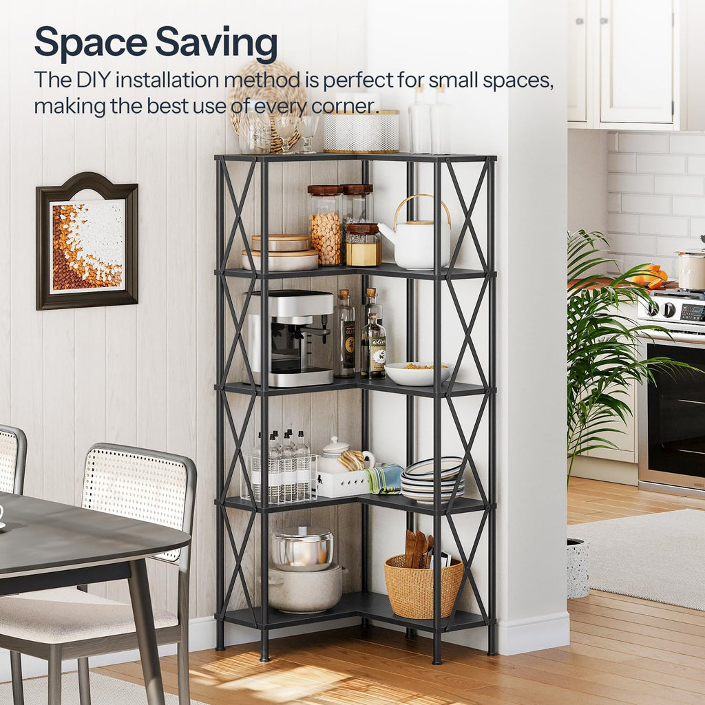 Black 5-Tier L-Shaped Corner Bookshelf W631
