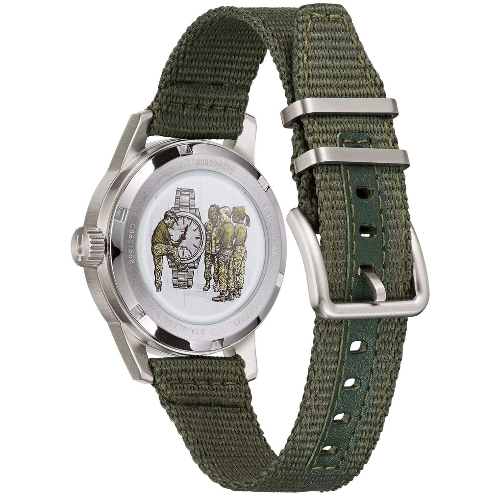 Men's Stainless Steel Automatic Watch with Green NATO Strap W662591
