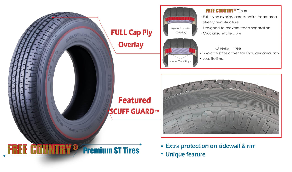 Trailer Tire Wheel ST205/75R15 8PR D 107N 5X4.5 Black Mod Pk2 G21477