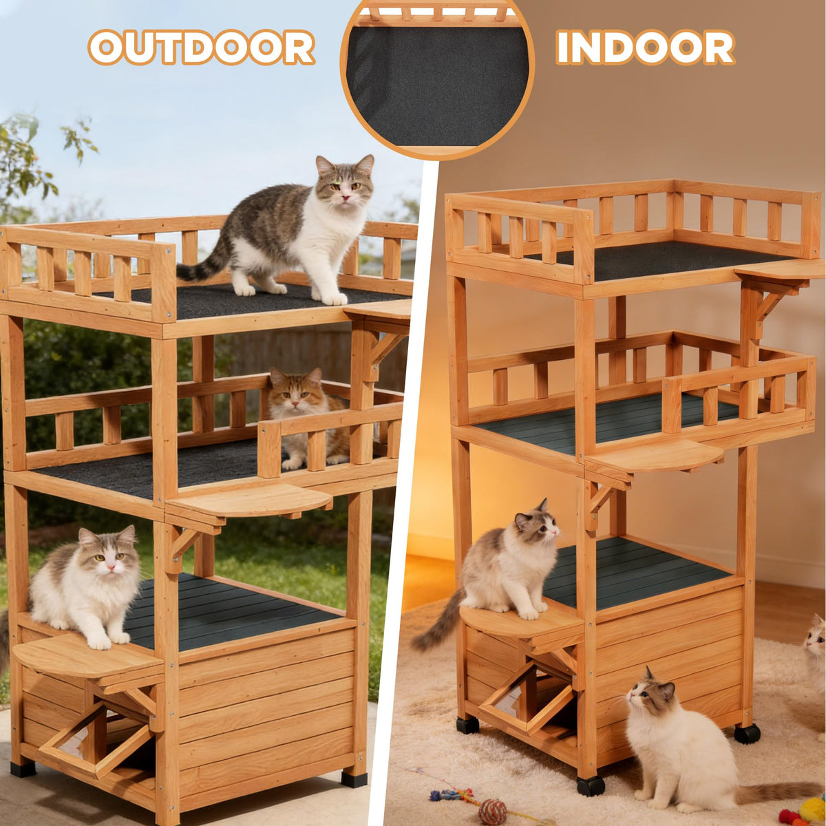 Outdoor Cat Tree Tower with Enclosed Condo Q5815