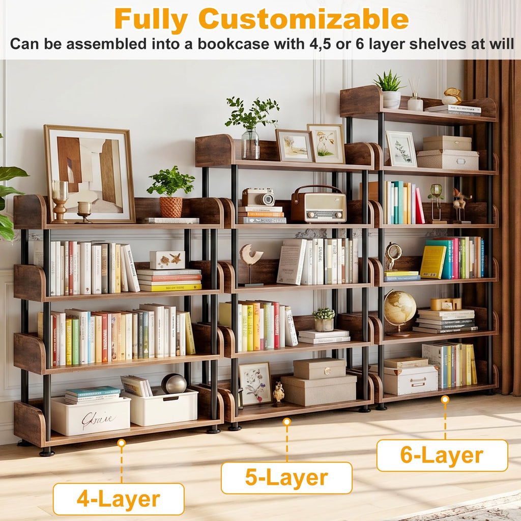6-Tier Tall Open Bookshelf with Metal Frame E35096