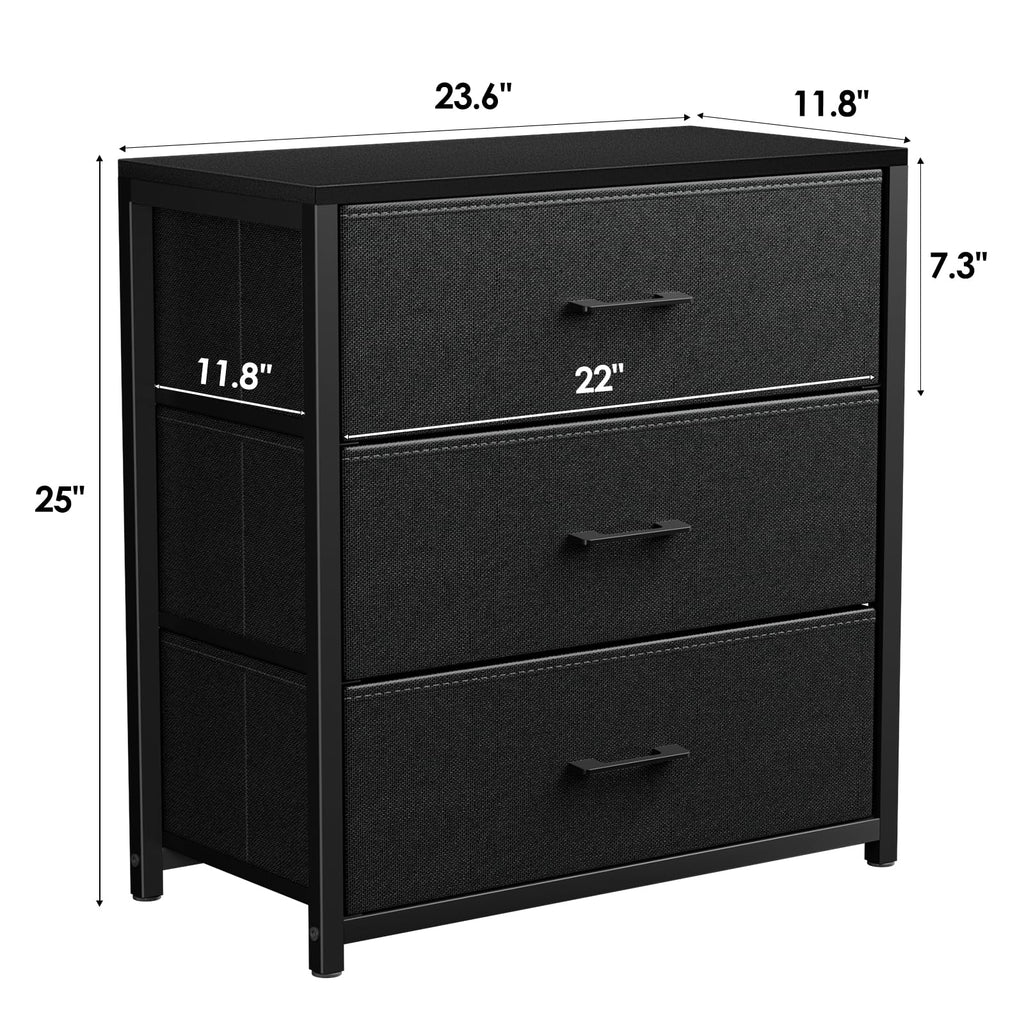 Black 3 Fabric Drawer Nightstand C364