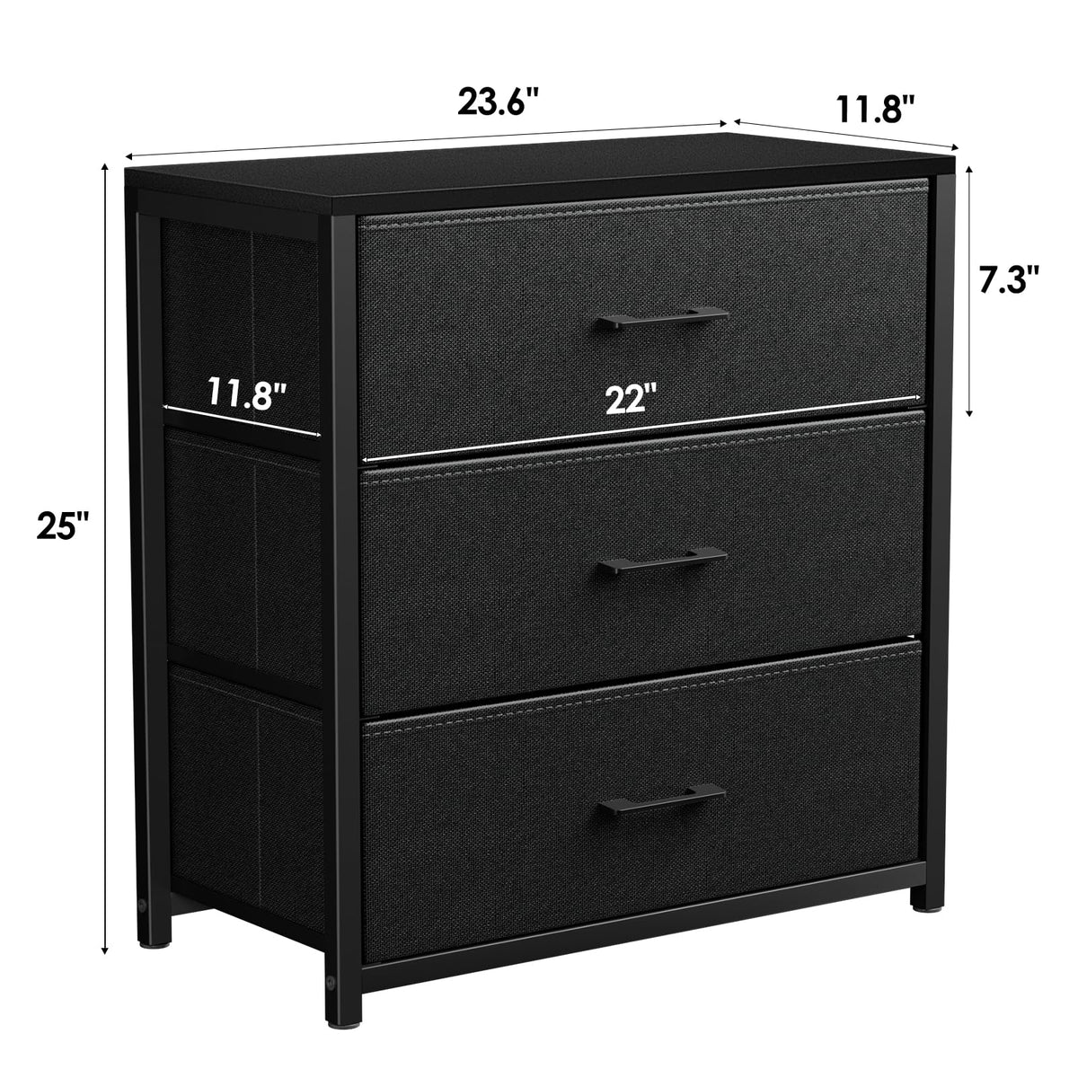 Black 3 Fabric Drawer Nightstand C364