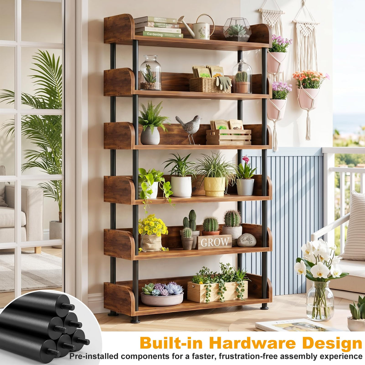 6-Tier Tall Open Bookshelf with Metal Frame E35096