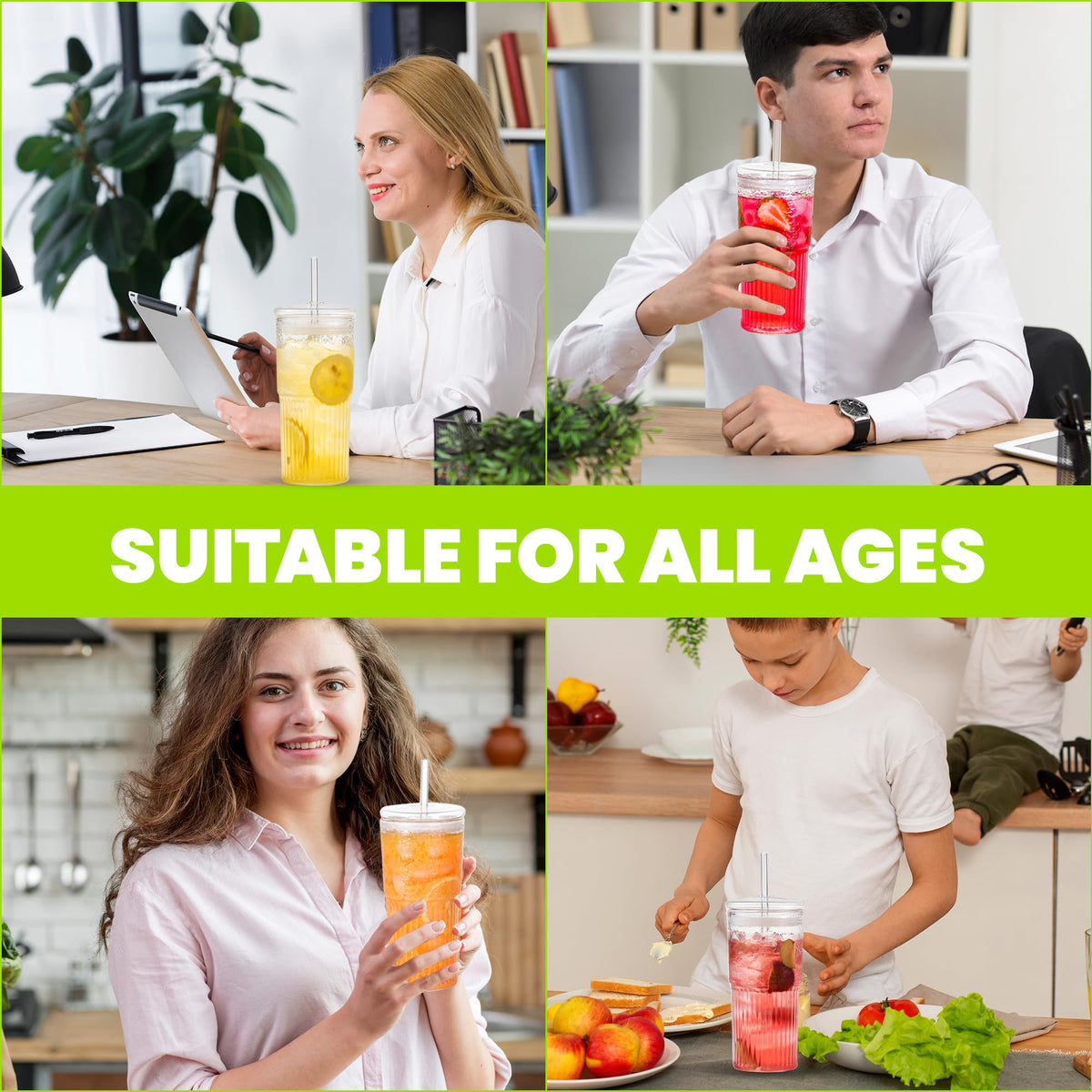 Clear 22 oz Glass Cup with Lid and Straw O494