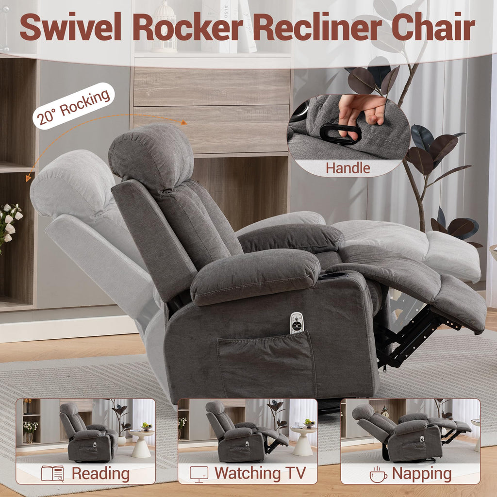 Grey Swivel Rocker Recliner with Massage and Heating G4625