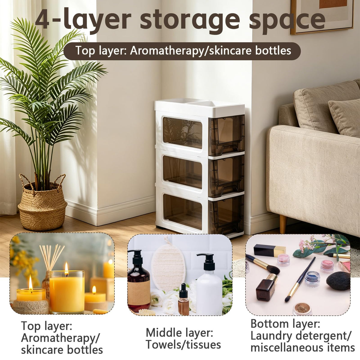3 Drawer Narrow Plastic Storage Cart with Wheels U410651