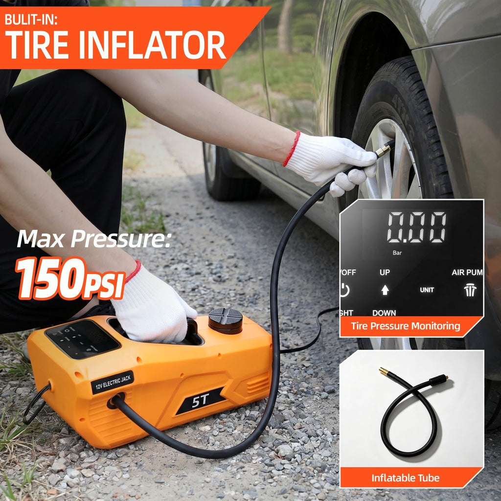 5 Ton 12V Electric Car Jack Kit with Impact Wrench and Tire Inflator Pump B7790