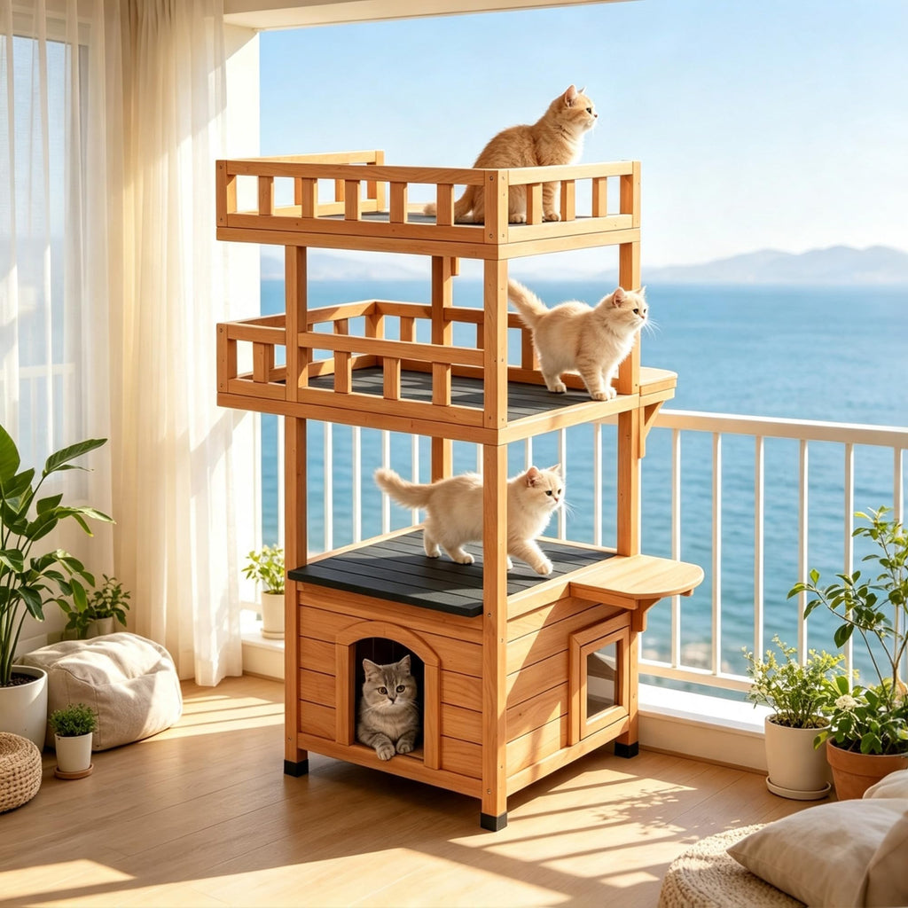 Outdoor Cat Tree Tower with Enclosed Condo Q5815