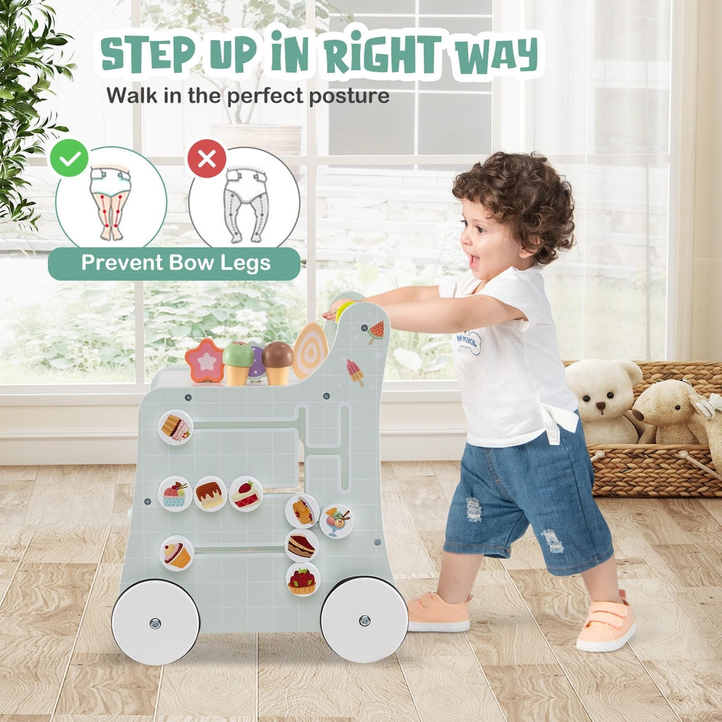 Wooden Baby Walker with Storage and Wheels R956