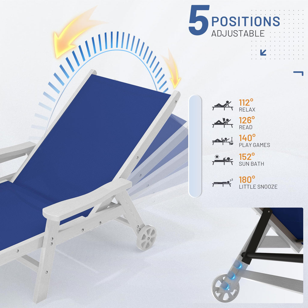 Royal Blue Patio Chaise Lounge Chair Set of 2 with Cup Holder B1640
