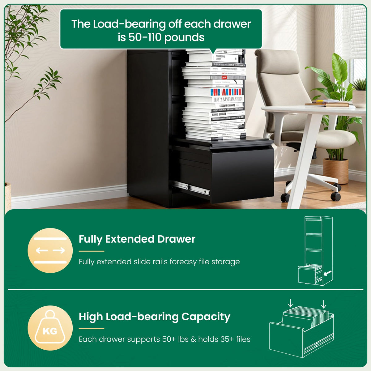 Black 4 Drawer Metal File Cabinet with Lock B967