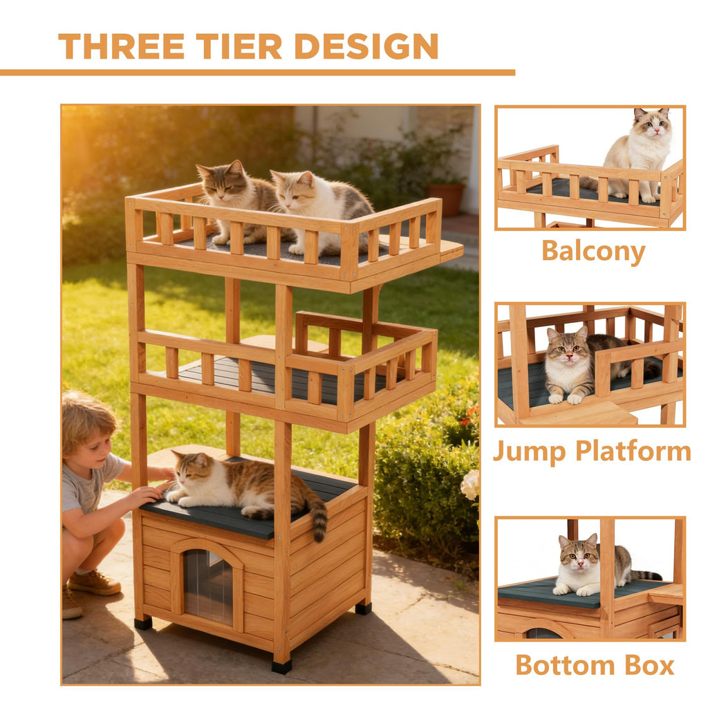 Outdoor Cat Tree Tower with Enclosed Condo Q5815