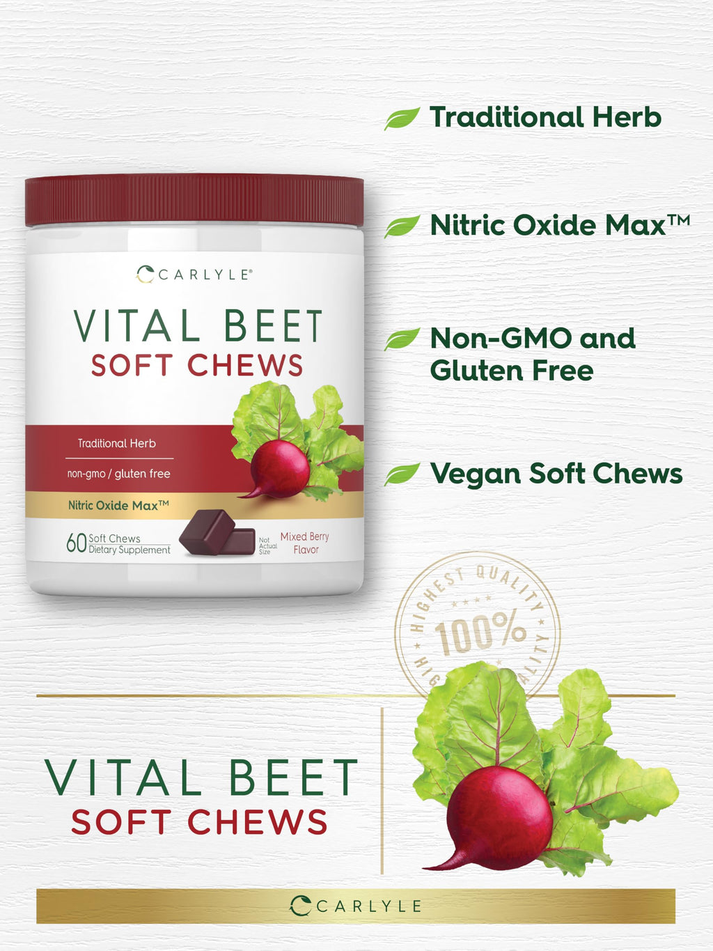 Beet Root Soft Chews 60 Count Mixed Berry Flavor I1662
