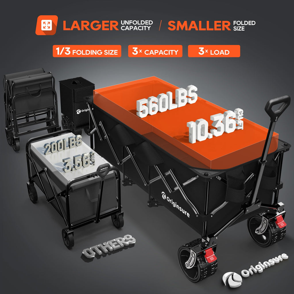 Black Foldable Beach Wagon with Big Wheels J9347