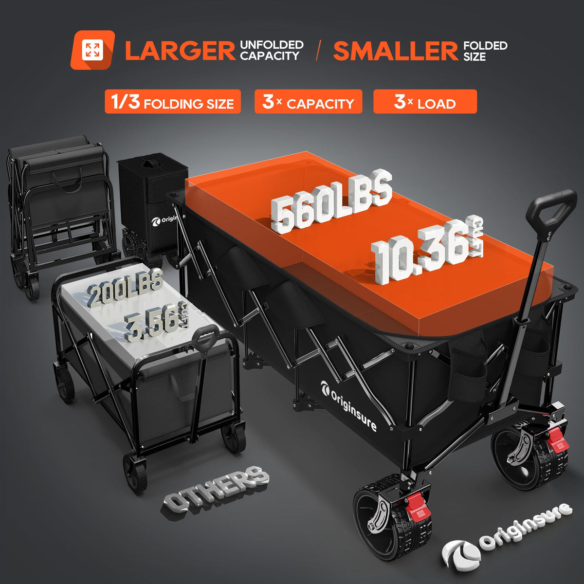 Black Foldable Beach Wagon with Big Wheels J9347