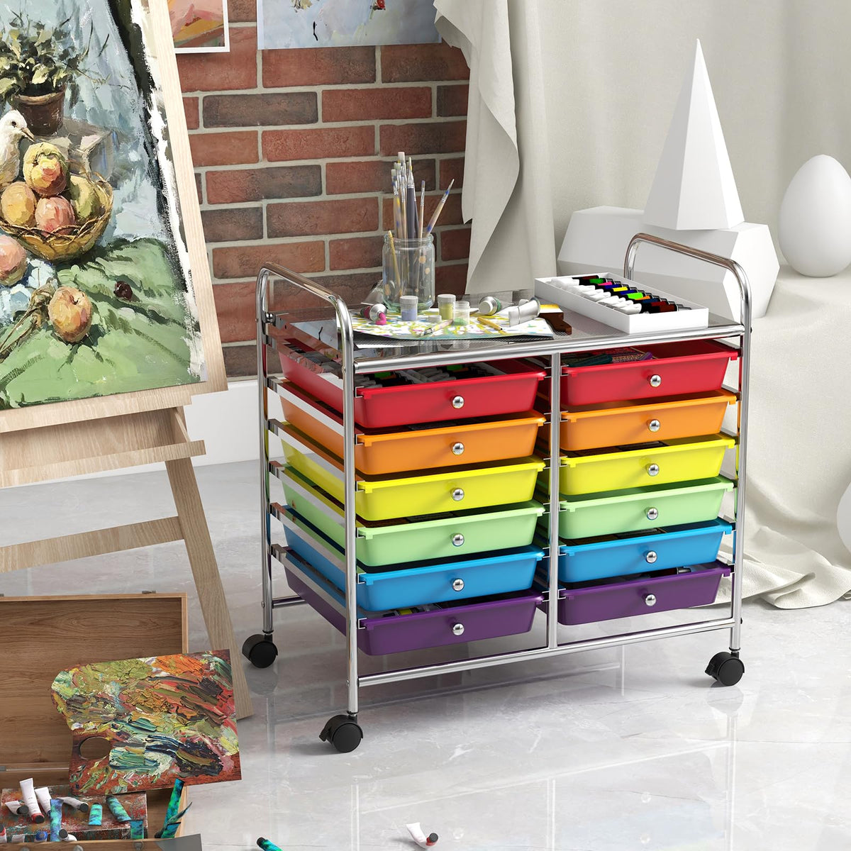 12 Drawer Rolling Storage Cart with Lockable Wheels M856