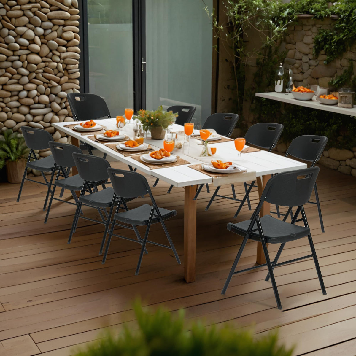 Black Plastic Folding Chair Set of 10 V8836