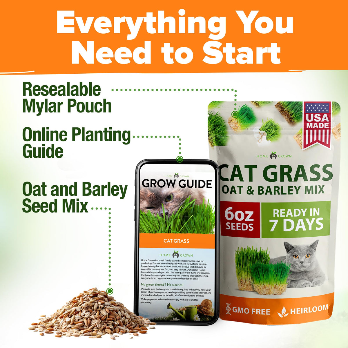 6 oz Heirloom Barley & Oat Cat Grass Seeds Q76481