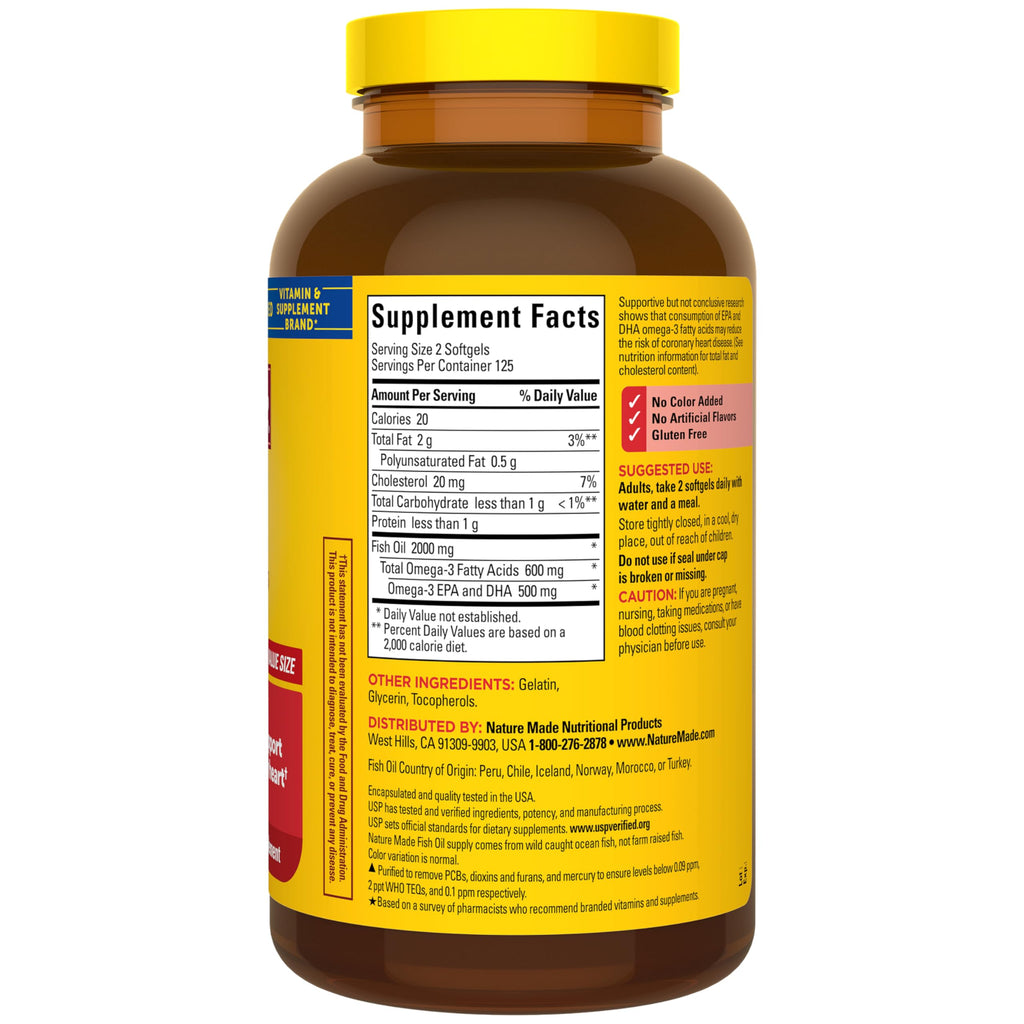 Fish Oil Omega 3 Supplements 2000mg 250 Softgels M92054