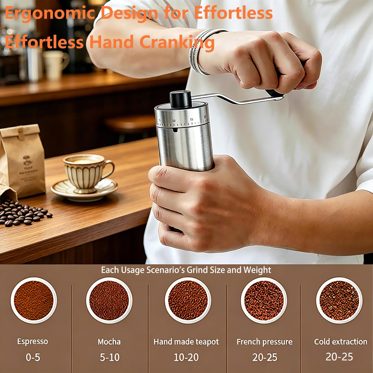 Manual Coffee Bean Grinder with Ceramic Conical Burr D6404