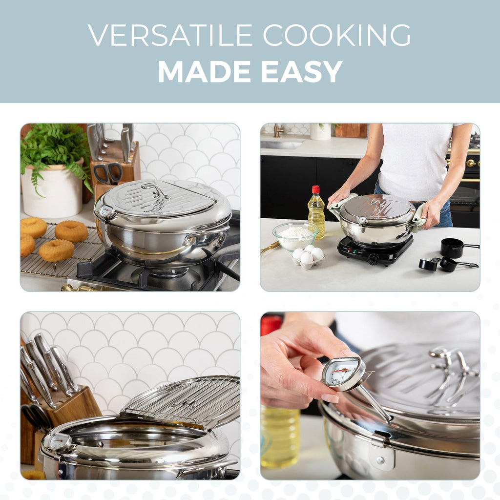11-Inch Stainless Steel Deep Fryer Pot with Oil Thermometer M28886