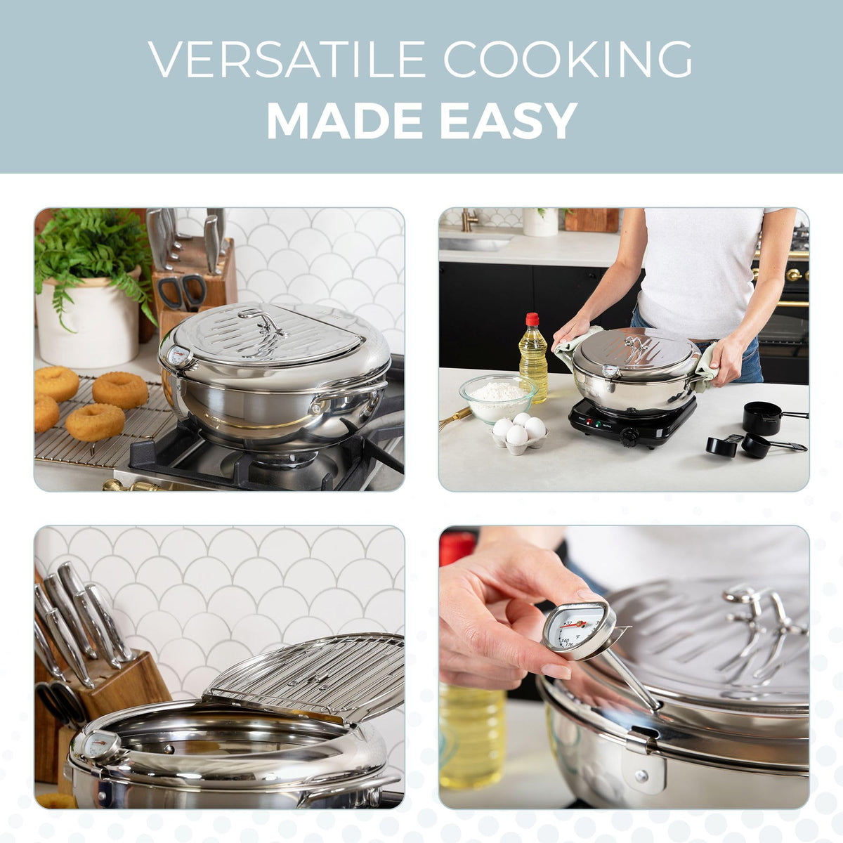 11-Inch Stainless Steel Deep Fryer Pot with Oil Thermometer M28886