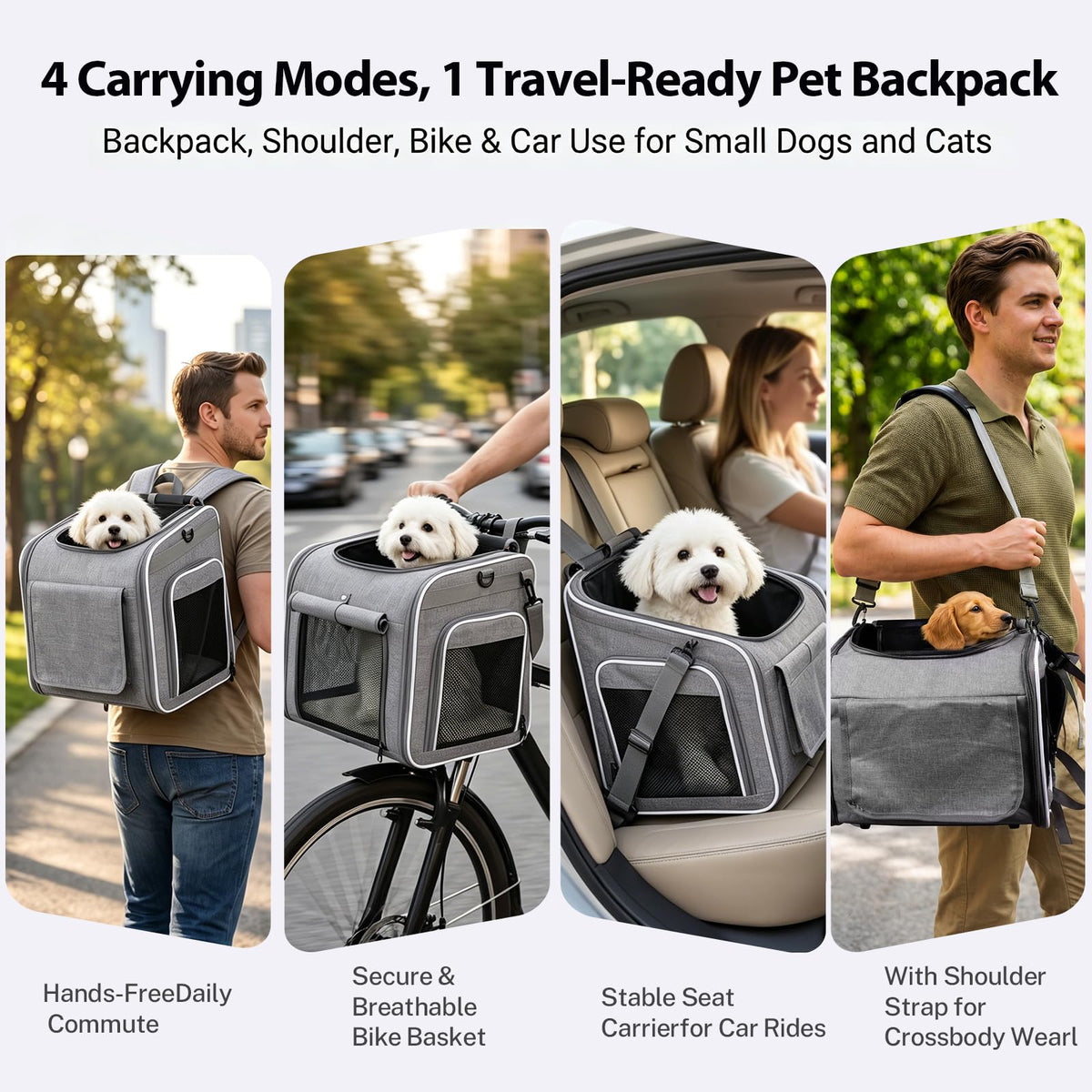 Foldable Expandable Pet Carrier Backpack for Bicycle Handlebar, Gray E592