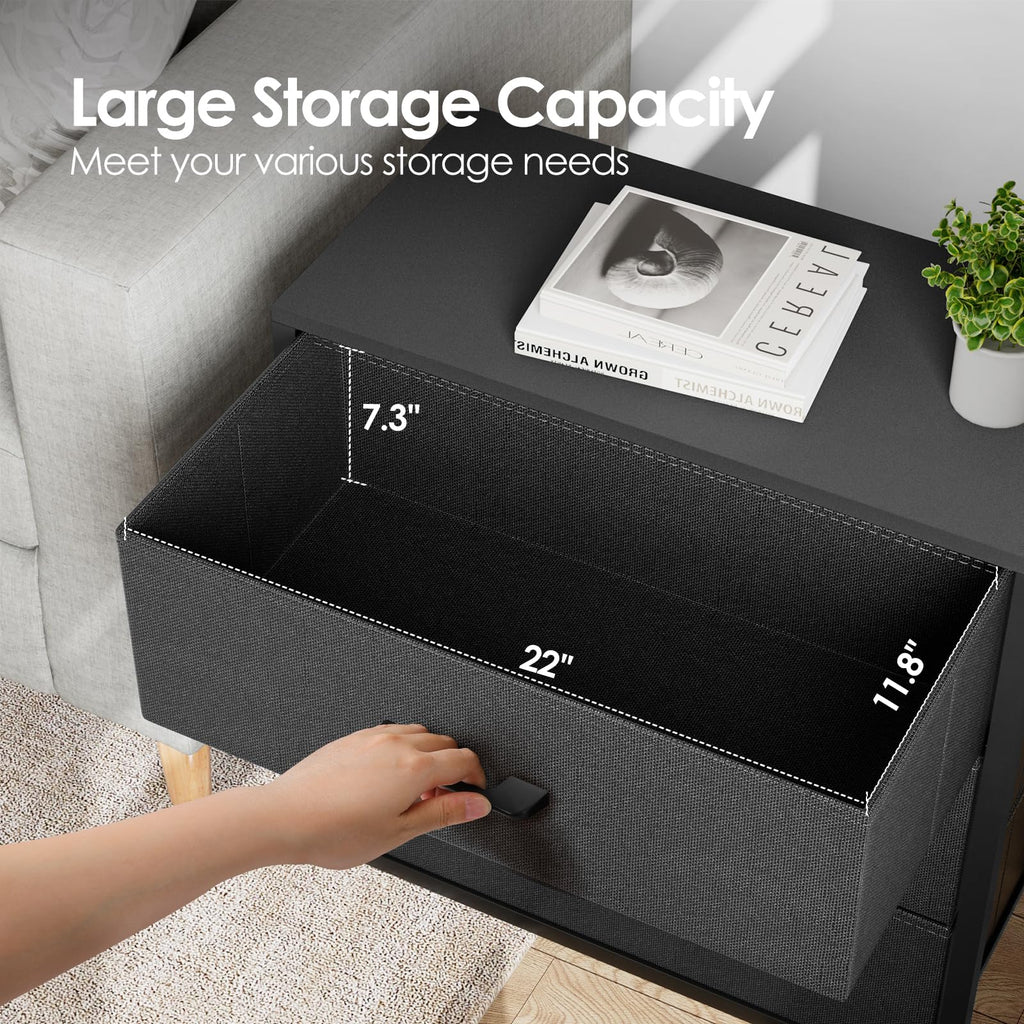 Black 3 Fabric Drawer Nightstand C364