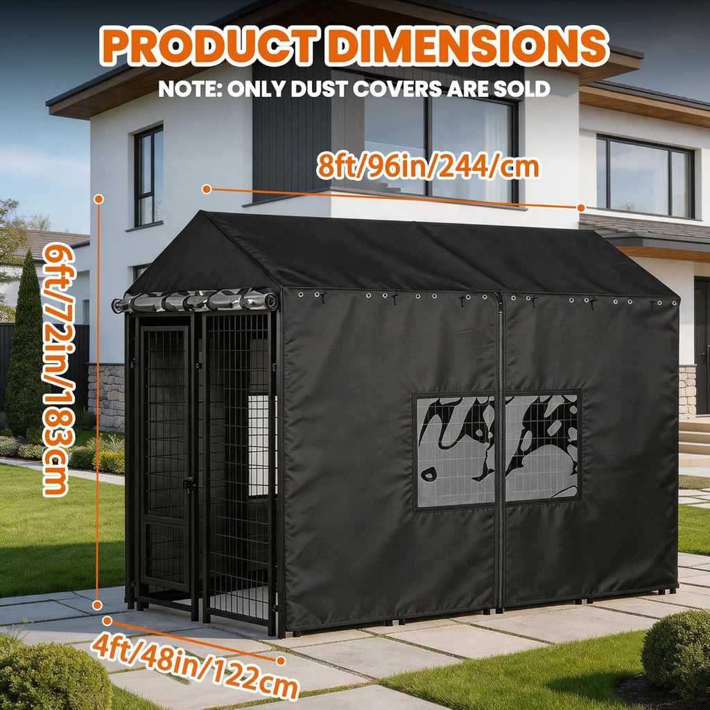Outdoor Dog Kennel Cover with Clear PVC Windows & Roll-Up Panels S87764