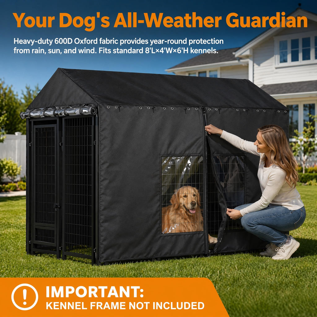 Outdoor Dog Kennel Cover with Clear PVC Windows & Roll-Up Panels S87764