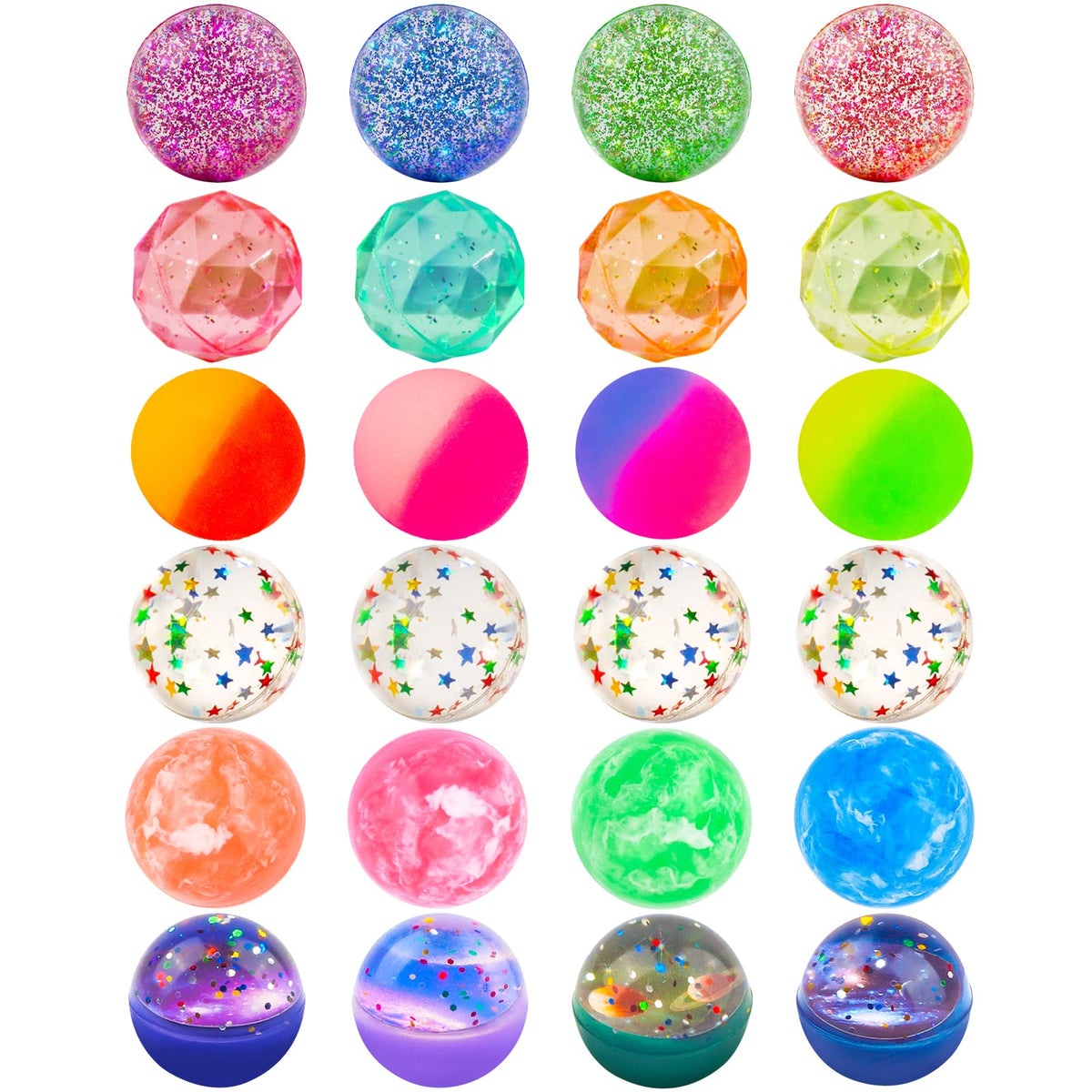 24 Pieces Bouncy Balls 32mm 6 Styles G8200