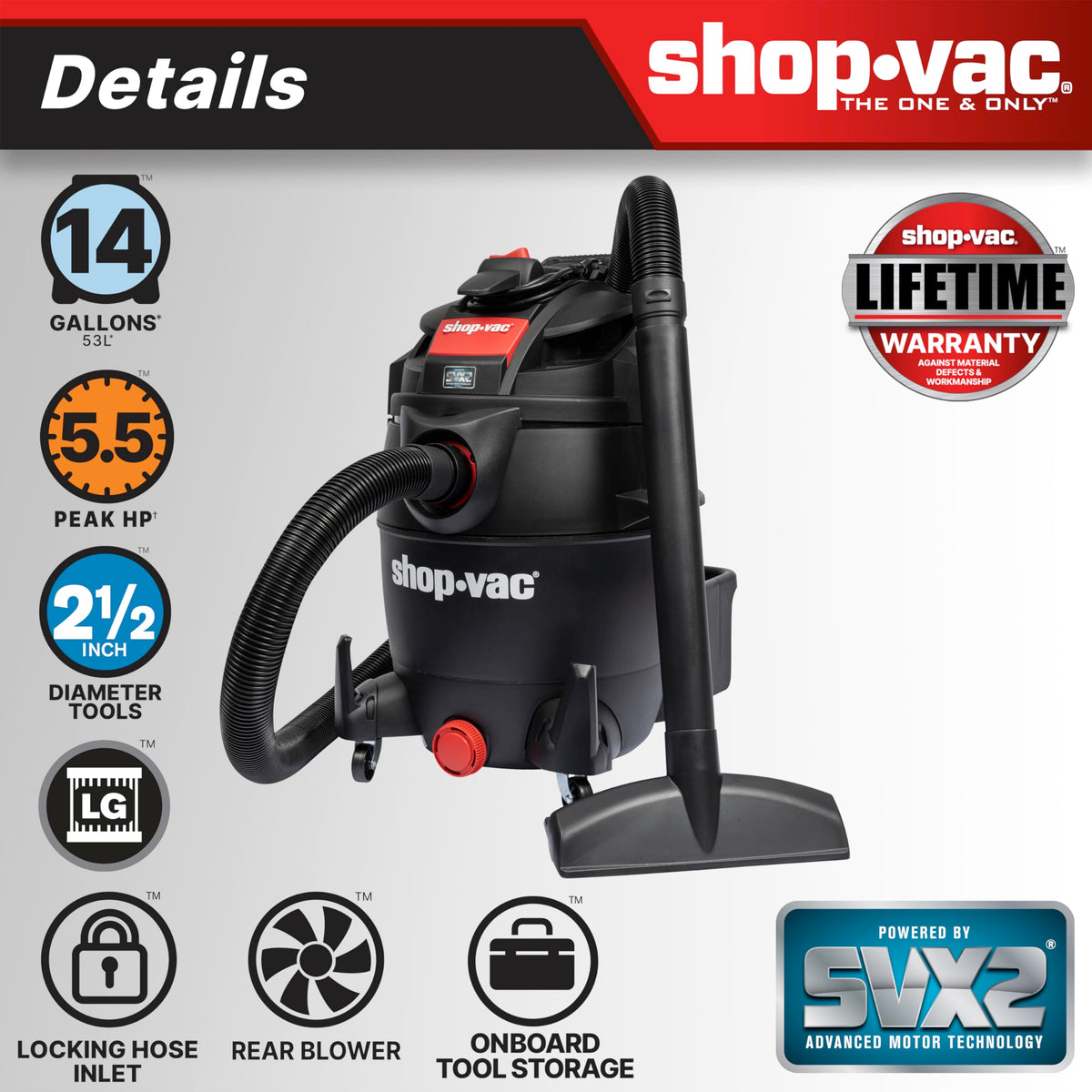 14-Gallon 5.5 Peak HP Wet/Dry Vac with Blower U1329