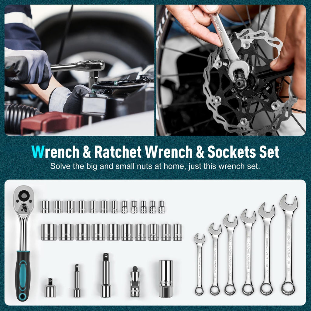 379 Pcs Portable Home and Auto Tool Kit with Drawer Blue L2011