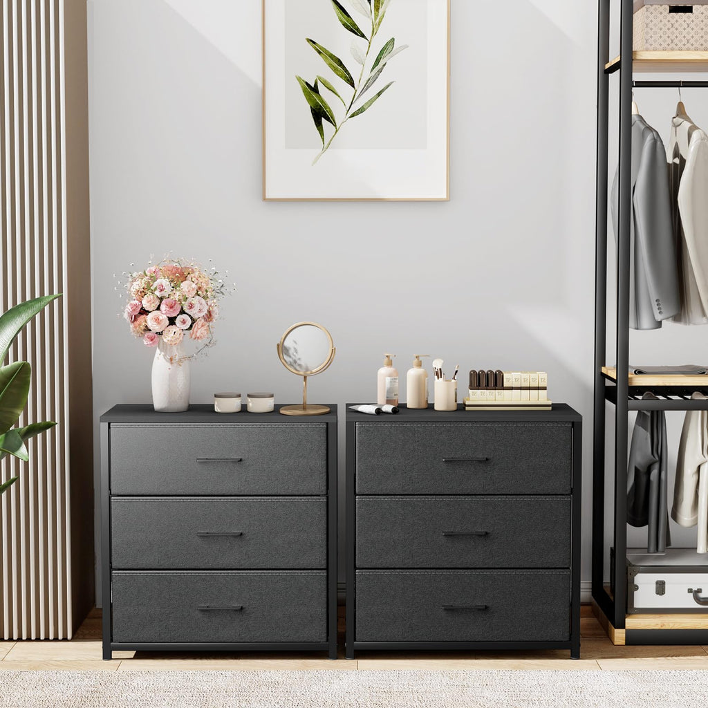 Black 3 Fabric Drawer Nightstand C364