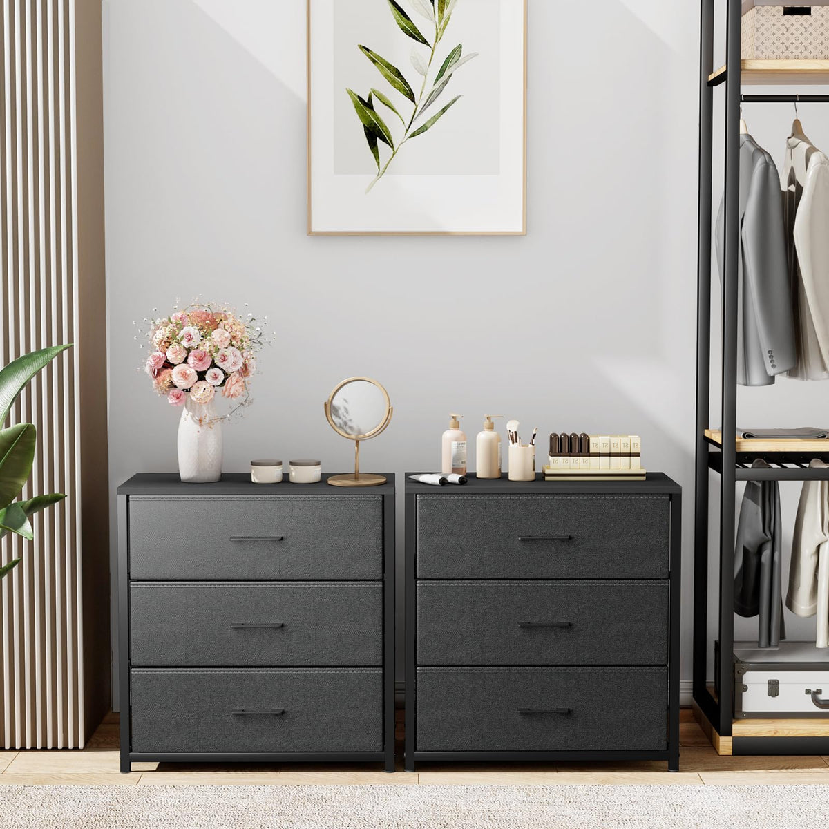Black 3 Fabric Drawer Nightstand C364