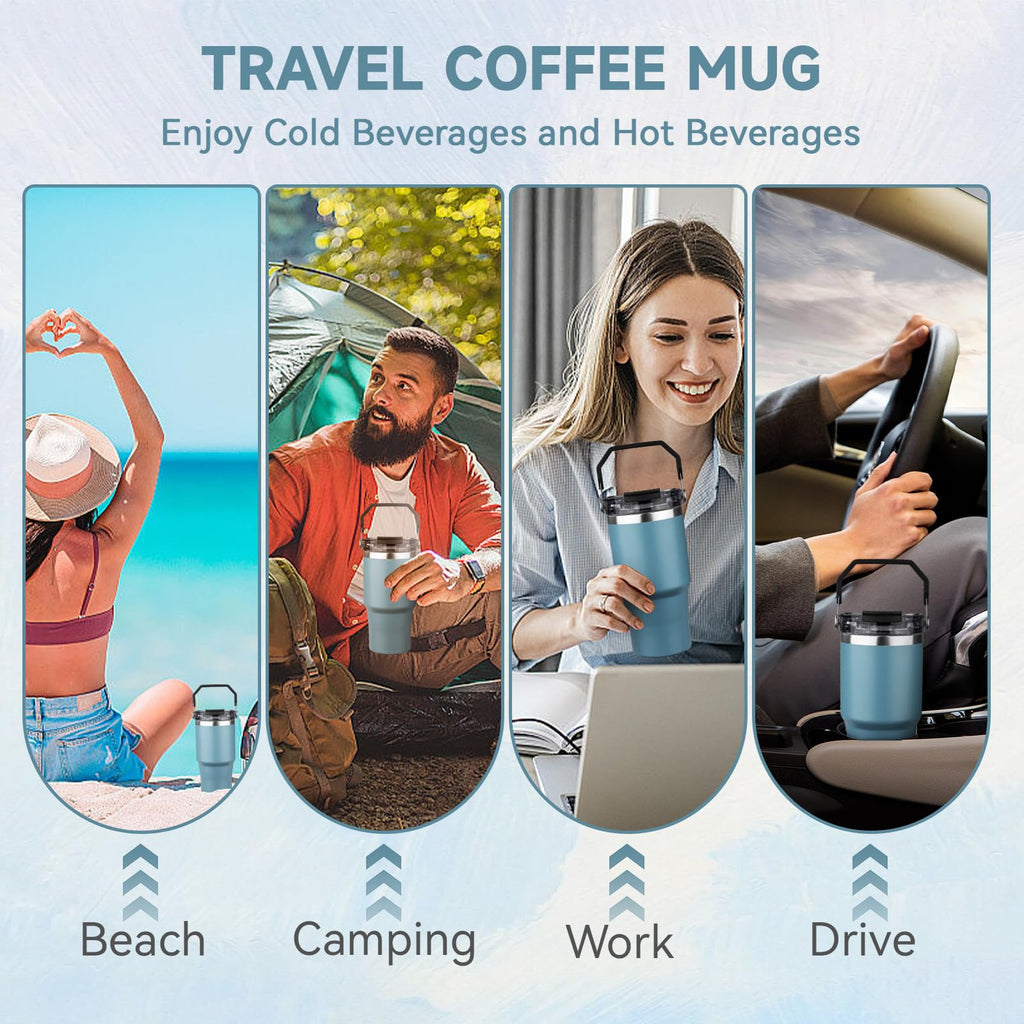 20oz Stainless Steel Insulated Tumbler with Handle and Flip Straw Lid Y6535