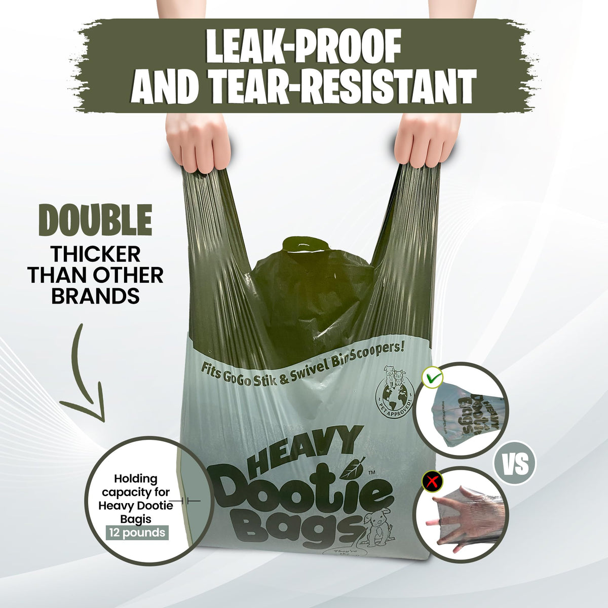 Heavy Duty Bags with EZ Tie Handles, Cornstarch, Leakproof A475