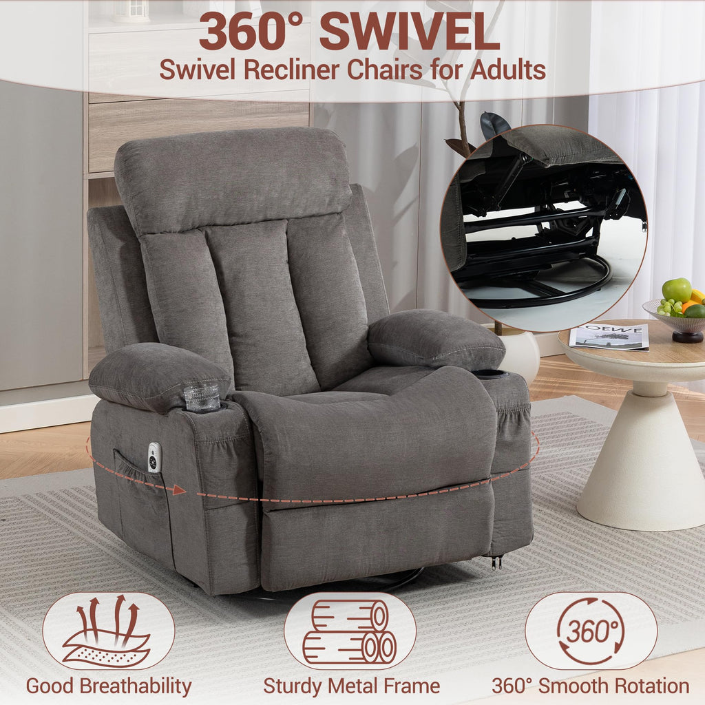 Grey Swivel Rocker Recliner with Massage and Heating G4625