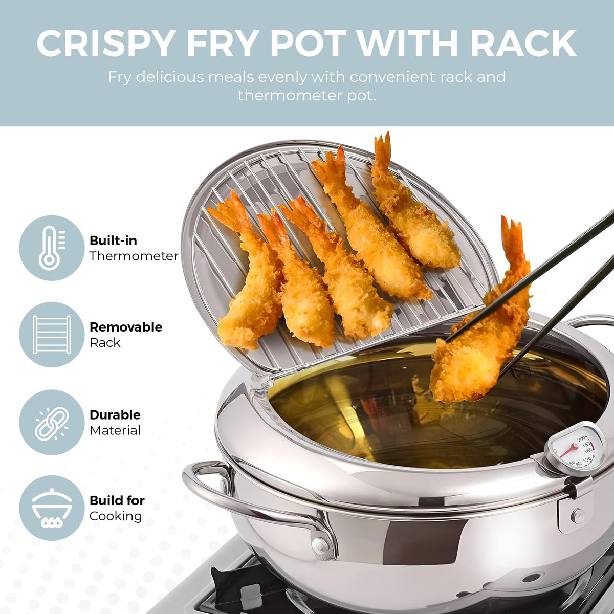 11-Inch Stainless Steel Deep Fryer Pot with Oil Thermometer M28886