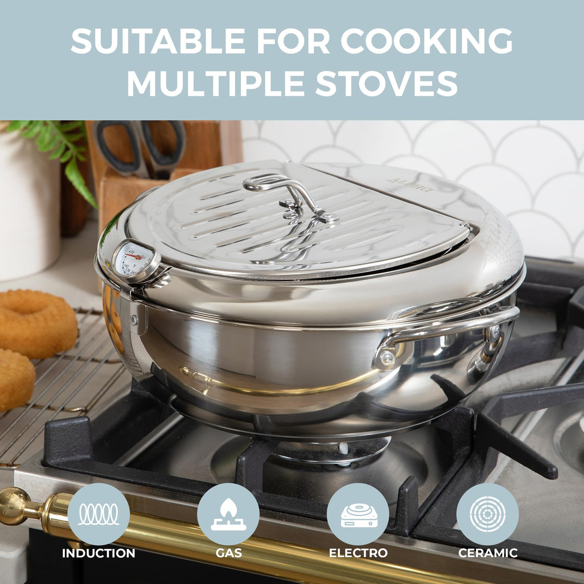 11-Inch Stainless Steel Deep Fryer Pot with Oil Thermometer M28886