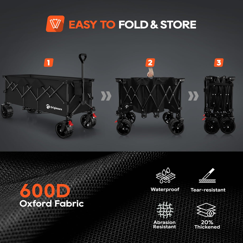 Black Foldable Beach Wagon with Big Wheels J9347
