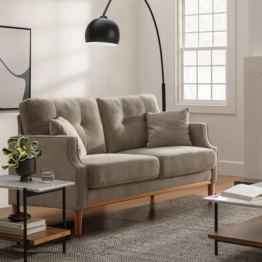 Light Grey Fabric Upholstered 2-Seat Loveseat Sofa with USB Port J8467