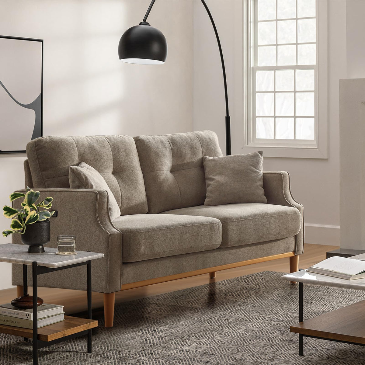 Light Grey Fabric Upholstered 2-Seat Loveseat Sofa with USB Port J8467