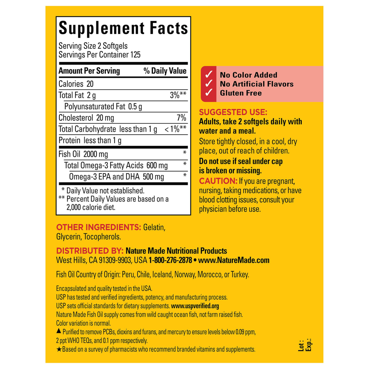 Fish Oil Omega 3 Supplements 2000mg 250 Softgels M92054